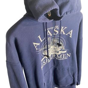 Bering Sea Fishing Graphic Hoodie Blue Poseidon Y2K Sweatshirt XL Alaska Outdoor